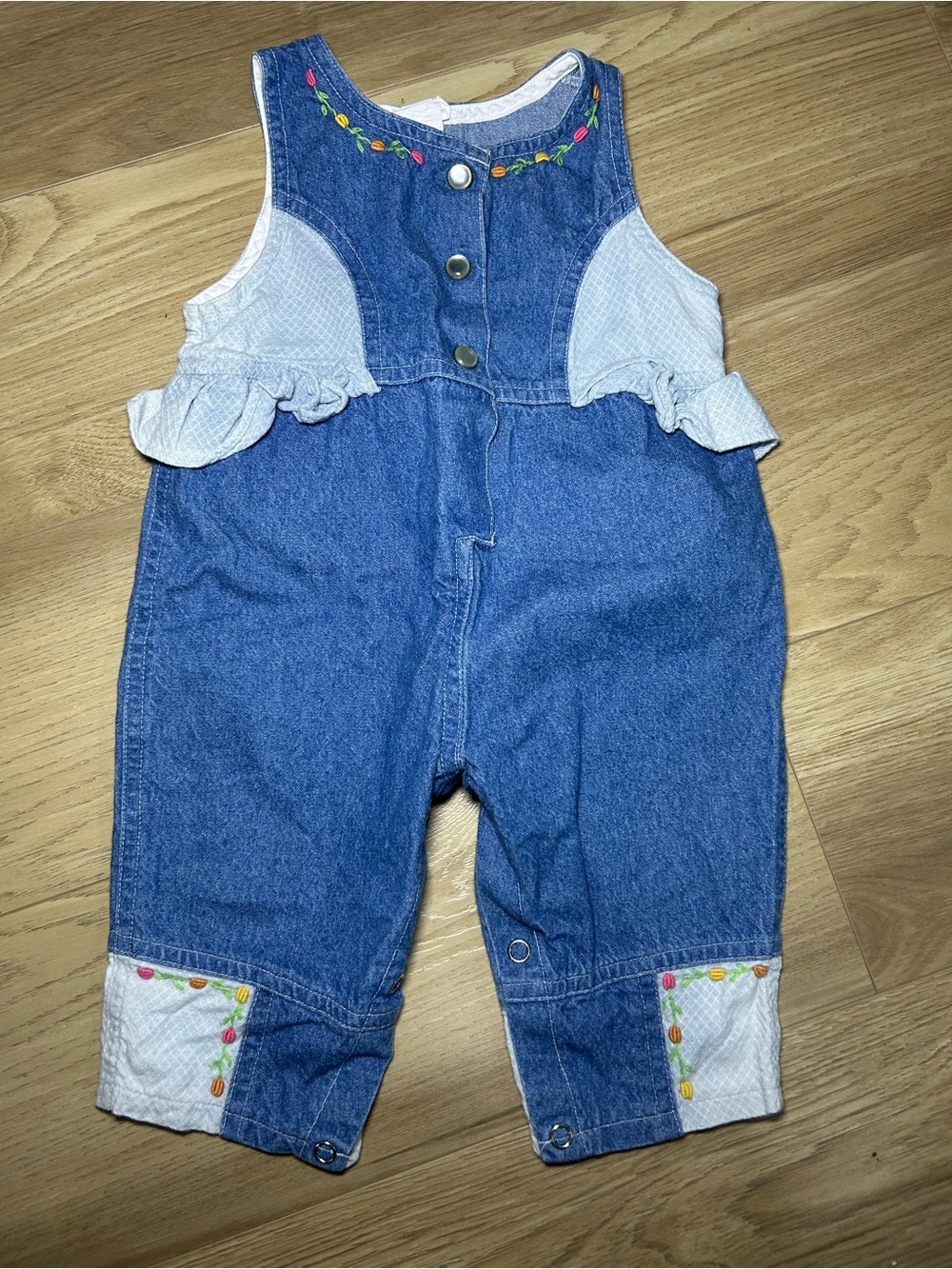 Source Unknown Blue Denim Embroidered Romper